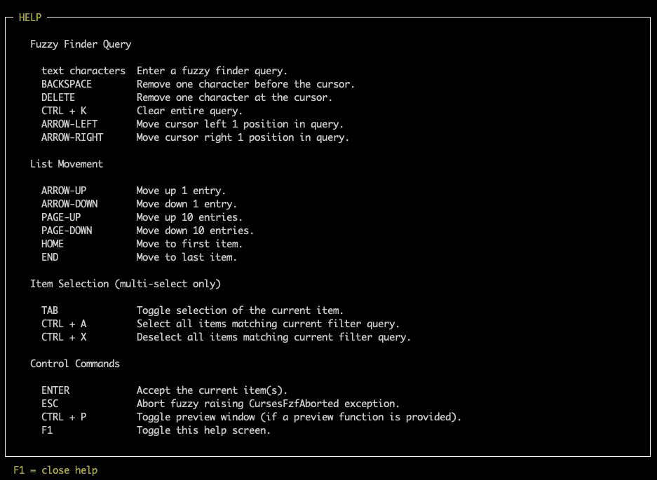 Image: help screen