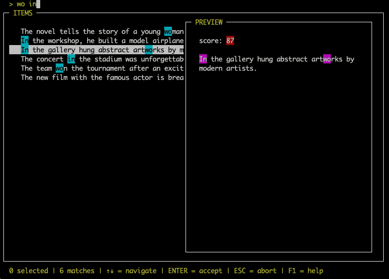 Image: curses preview with scoring information